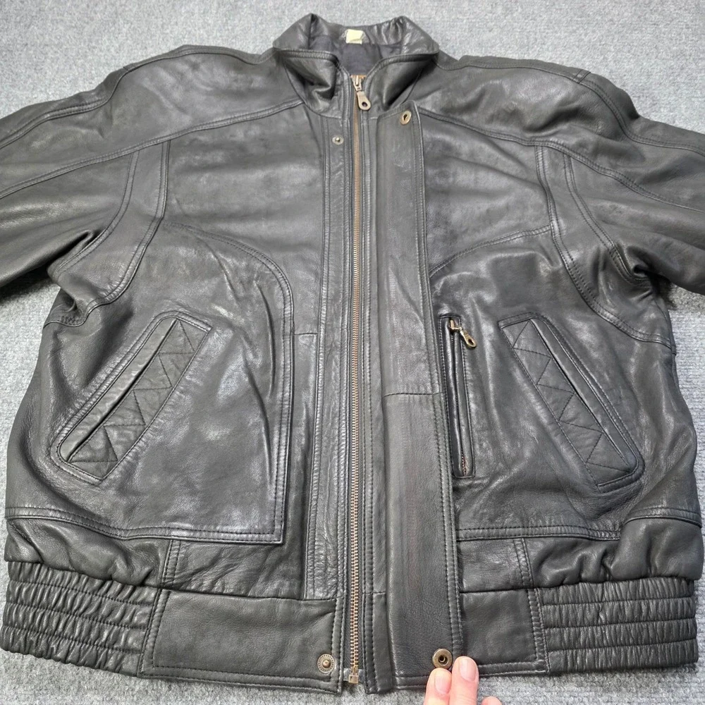 Vintage RedHead‎ Black Leather Bomber Jacket Men's Large Moto Cafe Racer Coat